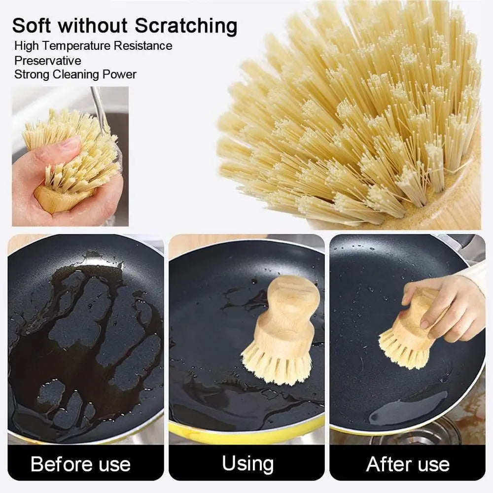 Eco-Friendly Bamboo Dish Brushes - Durable Cleaning for Pots & Pans